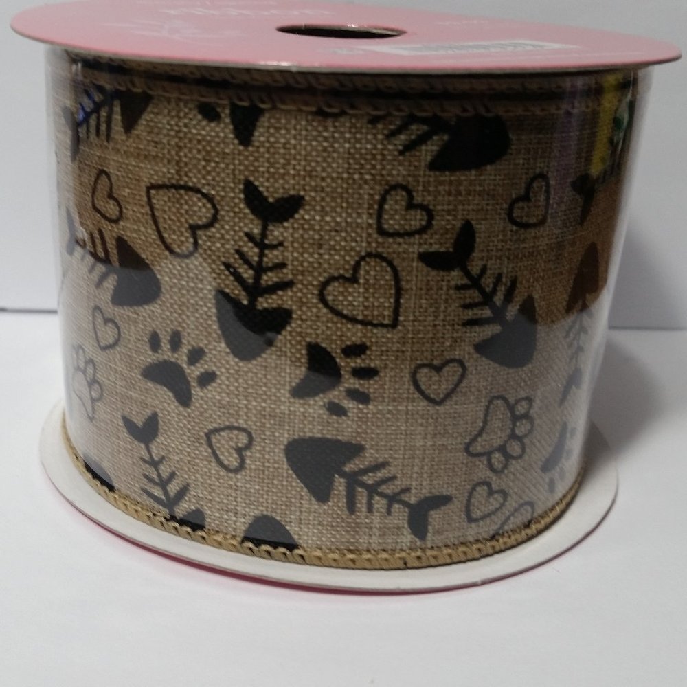 Wired Ribbon 2.5" Fish Paw Print Heart